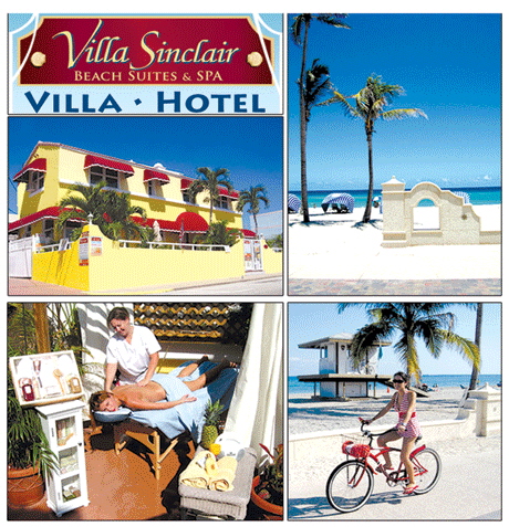 Villa Sinclair Beach Suites & SPA 317 Polk Street Hollywood Beach Florida 33019 RSVP 1-954-450-0000 steps from the Beach & Hollywood Boardwalk