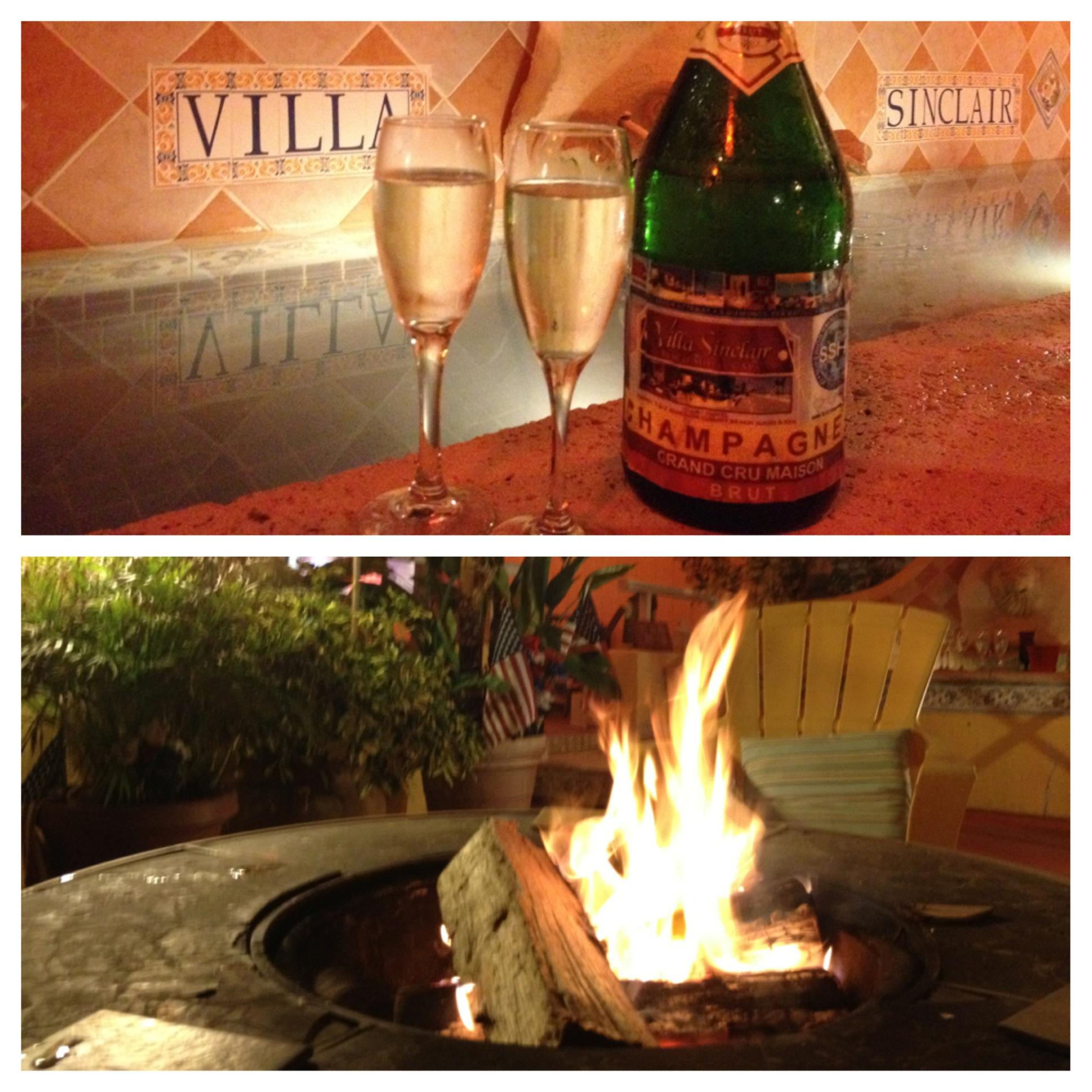 Friday's Complimentary Champagne by the Fire for our Guests on the Patio Lounge of Villa Sinclair Beach Suites & SPA 317 Polk Street Hollywood Beach Florida 33019 RSVP 1-954-450-0000 steps from the Beach & Hollywood Boardwalk