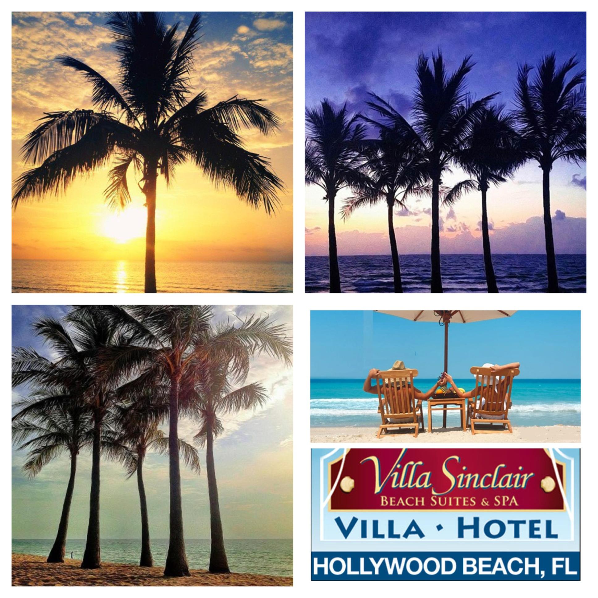 Enjoy Beautiful Sunrises on the Beach & Sunsets on the Bay, just a Block away, only @ Villa Sinclair Beach Suites & SPA 317 Polk Street Hollywood Beach Florida 33019 RSVP 1-954-450-0000 steps from the Beach & Hollywood Boardwalk