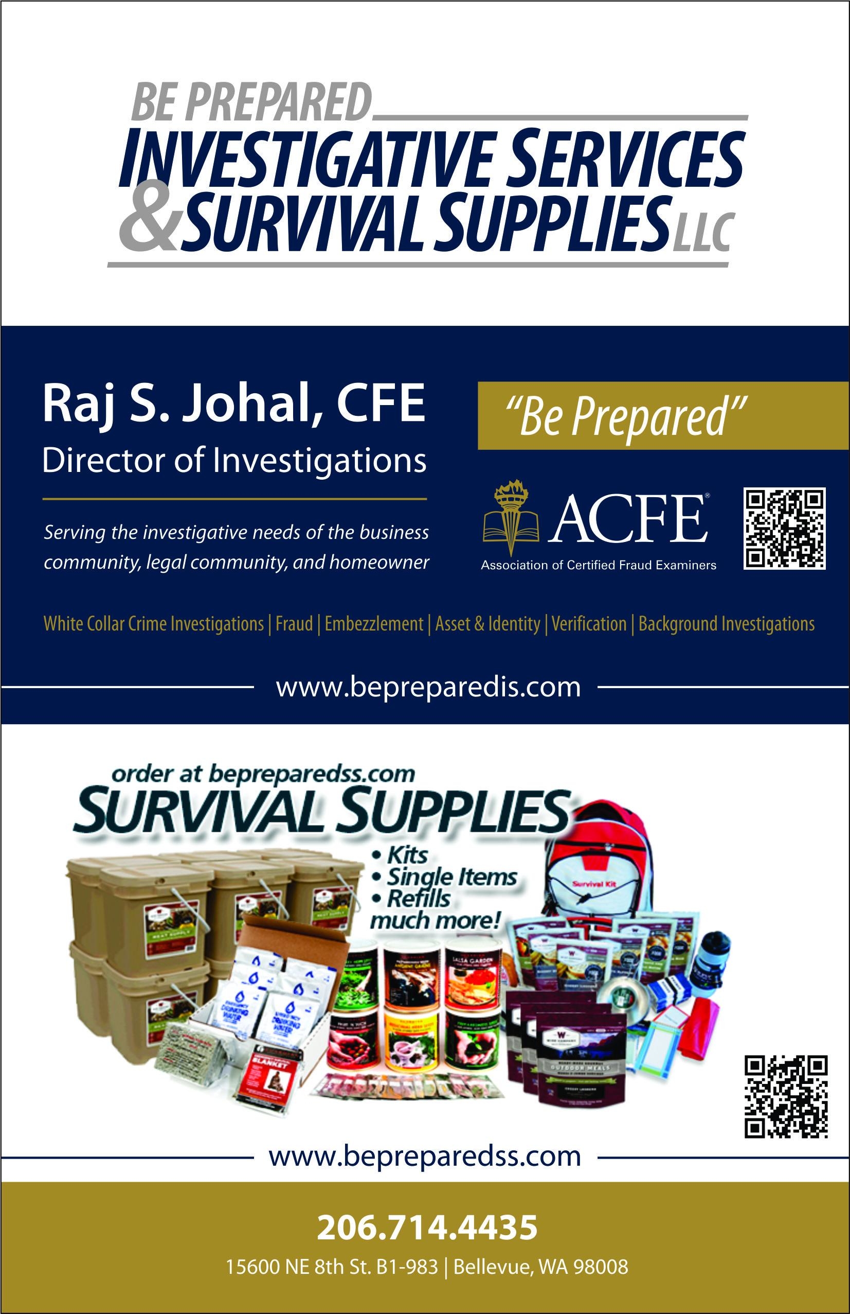 Be Prepared Investigative Services and Survival Supplies LLC