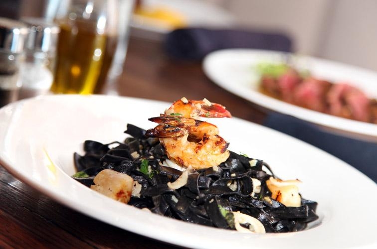 Pasta Negra with Shrimp, squid and scallops at RedRocks