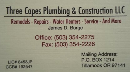 Three Capes Plumbing & Construction - Tillamook, OR