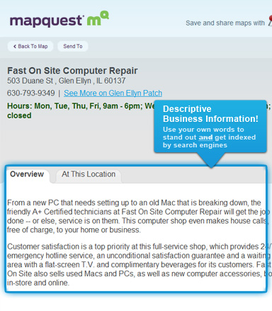 MapQuest business listing