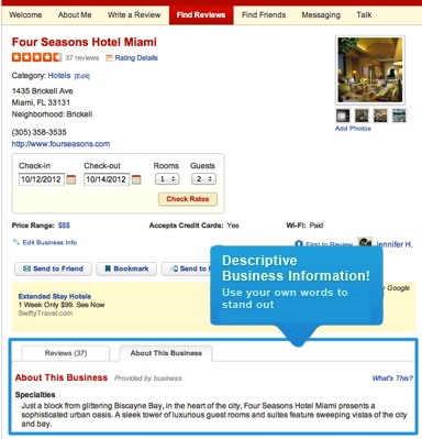 Yelp business listing