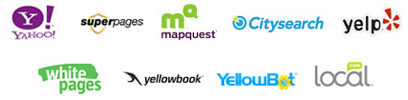 Yahoo!, Superpages, MapQuest, Citysearch, Yelp, WhitePages, Yellowbook, YellowBot, Local.com