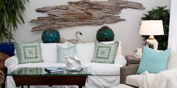 Montauk Slipcovered Sofa with Driftwood Wall Art - Our Boat House